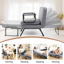 Convertible Single Folding Sofa Bed Sleep Chair W/ 6 Positions Adjustable Backrest - Grey - View 5