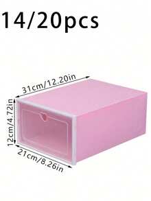 20 个可折叠塑料鞋盒，可堆叠翻盖鞋盒，带透明盖子（白色和粉色可选） - 粉色 - 查看 3