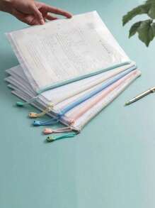 10/20pcs A4 Mesh Zipper Bags, PVC Mesh Zipper Pouches, Waterproof Plastic Mesh Zipper Envelopes, File Folders, Multi-Purpose Mesh Organizer Bags, Transparent Document Storage Bags Back To School