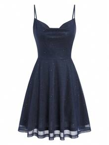 优雅闪亮网纱露背鸡尾酒礼服，浪漫情人节派对、夜店、春夏皆宜