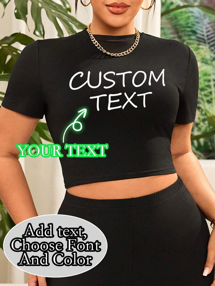 Customize Women's Plus Size Cropped Tops - Add Your Text, Choose Font And Color, Customize Plus Size Tops, Design Your Own Personalized Printed Tops As Gifts For Girlfriends, Anniversaries, Birthdays, Holidays, Vacations, Etc.