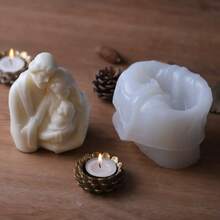 耶稣、圣母玛利亚和家人雕像模具、硅胶蜡烛模具、DIY 3D 肖像雕塑石膏装饰硅胶模具 - 白色 - 查看 6