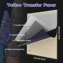 DQFART Tattoo Transfer Paper - 100 Sheets Tattoo Stencil Paper, 4-Ply 8.5" X 11" A4 Size Tattoo Thermal Stencil Paper For Tattoo Transfer Kits Tattoo Supplies