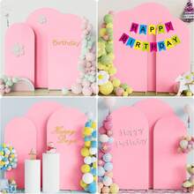 Baby Pink Wedding Arch Cover 6FT 6.6FT 7.2FT Spandex Fitted Round Top Chiara Backdrop Stand Covers 3 Set For Wedding Birthday Party Decoration - Baby Pink - View 4