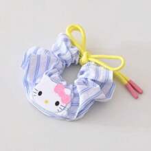 Sanrio 2PCS Sanlio KT Cat Bow Large Intestine Loop Hair Rope Refreshing Blue Stripe Large Hair Loop Head Rope Meatball Head Rubber Band