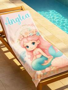 1PC Customizable Name Printed Mermaid Pattern Beach Towel, Super Soft Rectangular Quick-Drying Lightweight Swimming Pool Side Yoga Summer Travel Essential Item, Fashionable Item For Beach Trips And The Best Beach Accessory - The Quiet Mermaid - View 6