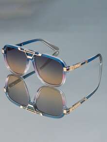 新款时尚复古金属双梁飞行员大镜框高品质独特户外旅行装饰眼镜，男女皆宜，适合街头潮流、沙滩派对、度假、休闲、商务、通勤和优雅个性化 - 彩色 - 查看 6