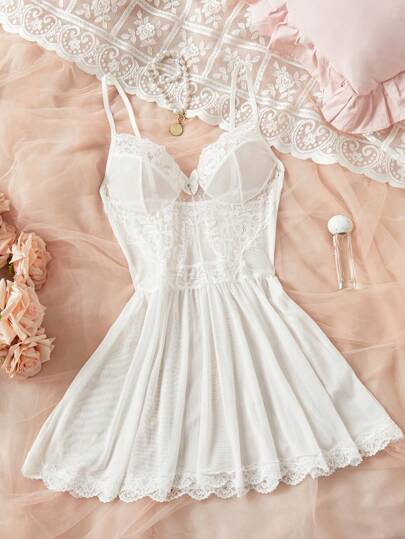 Wit Deep Neck Bridal Lingerie Bow ation Doorschijnende Backless Verleidelijke Dress, Going Out view 7