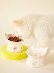 PETSIN 1 件陶瓷寵物碗可愛多功能貓碗防傾翻餵水貓碗斜口易於清潔貓碗寵物餐具