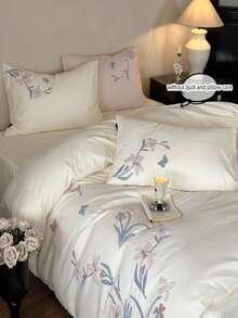 3pcs Elegant Embroidered Orchid Duvet Cover Set (Without Filler)