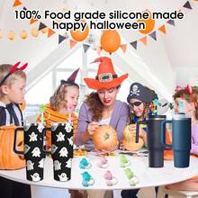 2/3/6 包万圣节幽灵硅胶吸管盖，10 毫米/0.4 英寸夜光可爱设计吸管盖，适用于 20、30 和 40 盎司玻璃杯 - 有趣