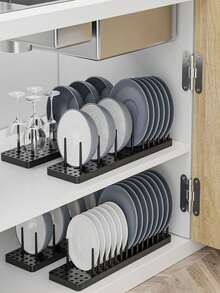 抽屉式收纳架，防滑隔层，可放置碗、盘子、便携式洗碗盆，自由组合搁板，灰色/白色，1 件/2 件