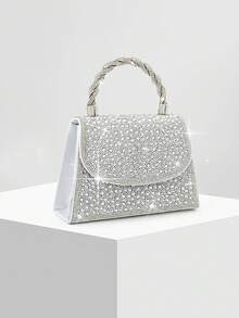 新款水钻派对手提包、正式晚宴手包、水钻装饰婚礼钱包、新娘配饰 - 銀色 - 查看 2