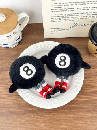 1pc (11cm/4.33in) Cute & Creative Billiard Ball Shaped Plush Keychain, Unisex Backpack/Car Decor, Thoughtful Small Gift For Students, Coworkers, Friends, Couples, Birthday, Holiday