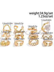 12 Pcs/Set Punk Rings Set For Women Vintage Geometric Rings Set Fashion Personality Jewelry Gifts Match With Daily Outfits, Party Accessories