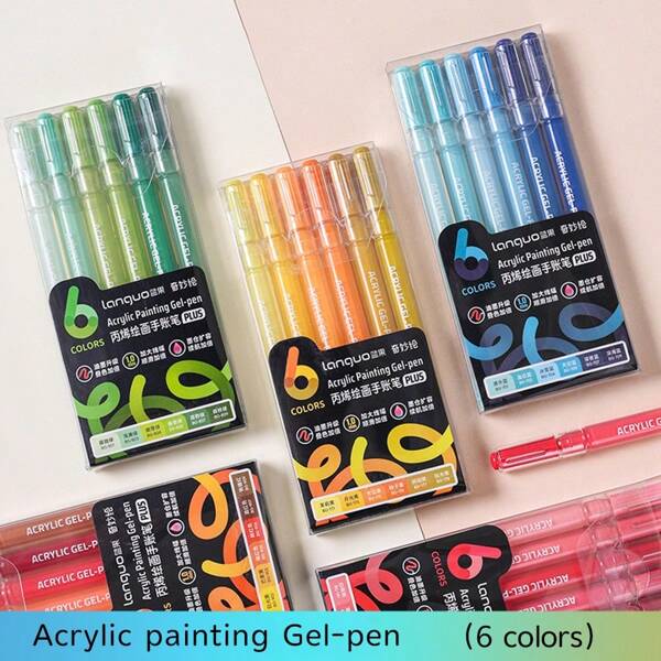 Penne a gel acrilici a 6 colori, con punta fine da 1,0 mm, grande capacità, penne per il disegno a colori con punta a proiettile, adatte per bambini, adulti, fai da te, articoli per colorare, scarabocchiare, scrapbooking