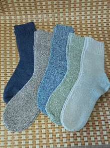 5 pares de calcetines gruesos y de punto alto para media pierna, calcetines casuales y cálidos unisex para otoño e invierno, pantimedias y medias para mujer, enviados de forma aleatoria