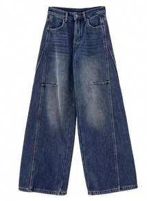 Teen Girl Casual Washed Low Waist Wide Leg Jeans - Blue - View 6