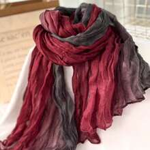 1pc Women Long Lightweight Ombre Linen-Look Scarf, Soft Breathable Pleated Shawl Wrap, Fashionable For Daily Outfits, Beach, Travel And Sun Protection