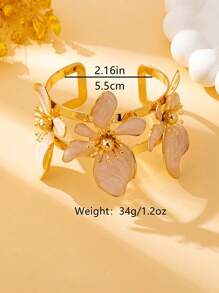 1 pieza Brazalete abierto con floral esmaltado, minimalista y elegante para mujer, versátil para usar a diario