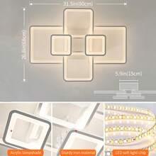 Modern 6-Panel LED Ceiling Light With Remote – Stepless Dimming Flush Mount, Large Square Design For Living Room & Bedroom - HY-PL0103-6H-WT - 查看 9