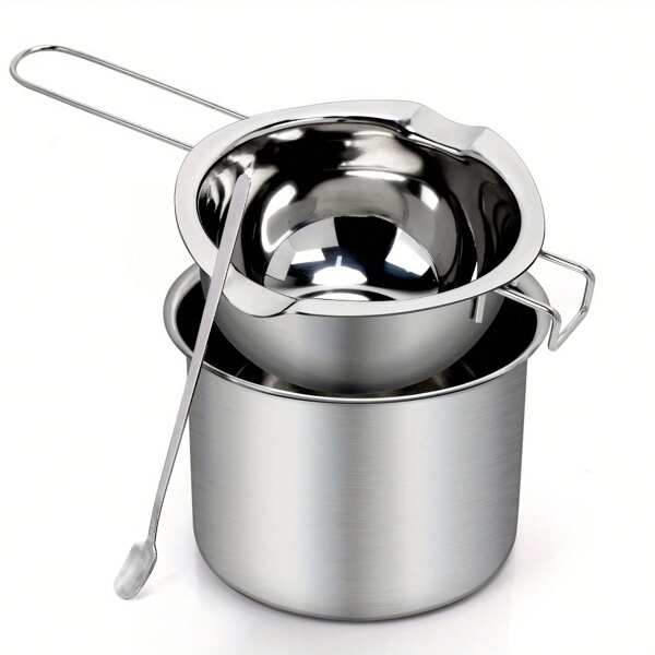 BlingFun Double Boiler Pot 3 Set, Stainless Steel 400ML Melting Pot With Long Handle, Outer Pot And Stirring Spoon. For Melting Soy Wax And Candle Making
