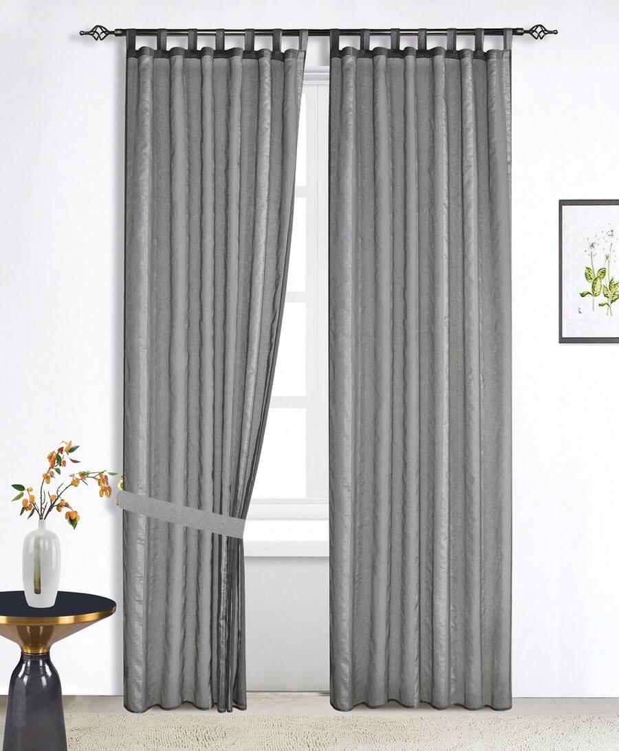Transparent Curtain With Fine Stripes (1 Piece), Size 140*260 Cm, Lightweight And Breathable, Decorated With Silver Threads, Soft Light Incidence, Suitable For Living Room, Bedroom, Balcony And Other Living Areas - 深灰色 - 查看 1