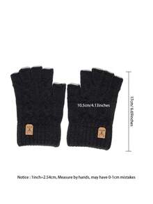 1双纯色涤纶（聚酯纤维）针织半指手套，男女通用鹿形办公室工作手套，秋冬