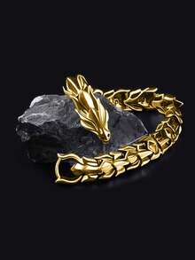 1pc Men's Retro Hip Hop Dragon Scale & Head Punk Bracelet - Star - View 13