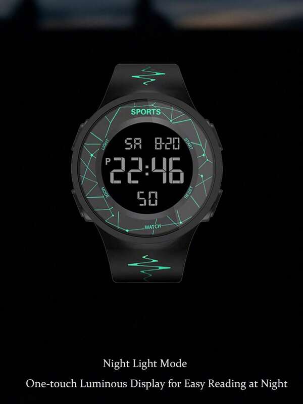 1pc Men's Sports Watch With Chronograph, Alarm, Night Display, Shockproof And Drop-Proof, Adjustable Strap, Suitable For Various Wrist Circumferences, Detachable Strap. The Timepiece Is Matched With A Green Big Dipper Element Pattern And Lines, Yet Individual, Versatile And Stylish For Daily Wear. It Can Be Used As A Gift For Family And Friends, And Is A Must-Have For The Back-To-School Season.