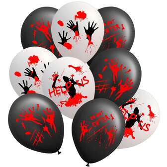 16 st svartvita blodiga ballonger, 30 cm läskiga Halloween-ballonger, för skräckfödelsedagsdekorationer, vampyr-spökhusfesttillbehör, olika festivalfotobakgrundsdekorationer, husfestdekoration inomhus och utomhus, möhippa
