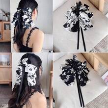 1 Hot Selling Exquisite Antique Style Flower Printed Ribbon Bow Plastic Hair Clip, Simple And Fashionable Large Hair Clip, Anti Slip Ponytail Buckle Hair Accessory, Birthday Banquet, Vacation Beach - A Fashionable Thing For Girls In Extra Rooms - màu đen - Xem 7