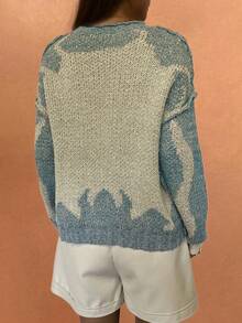 Sea Starshine 2025 Autumn/Winter Fashion Casual Commuter Versatile Personalized Women's Starfish Pattern Embroidery Color Block Wave Pattern Long Sleeve Drop Shoulder Round Neck Sweater Fall Women Country Concert