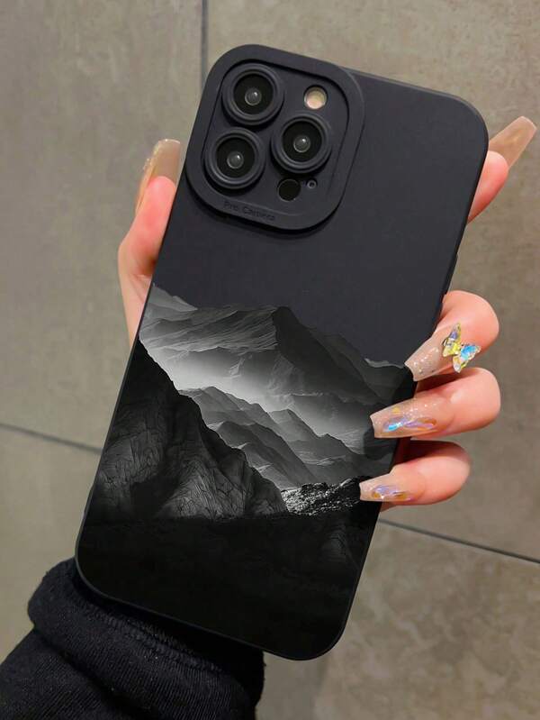 غطاء هاتف مطبوع بطبعة جبلية ذو حافة مستقيمة مثقبة، مقاوم للسقوط، متوافق مع أجهزة 16/11/16pro/16plus/16promax/16e/15Promax/13/14/12/XS/XR/7G/8P، وأجهزة Galaxy S25/S25PLUS/S25 Ultra/A16/A36/A26/A56/A50/A12/A32/A52، مقاوم للماء والصدمات والخدش