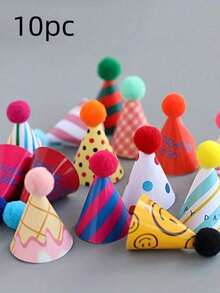 30PCS 随机颜色各种迷你生日帽装饰卡通可爱生日帽情人节礼物随机颜色的礼物情人节装饰帽插件生日快乐国旗插入