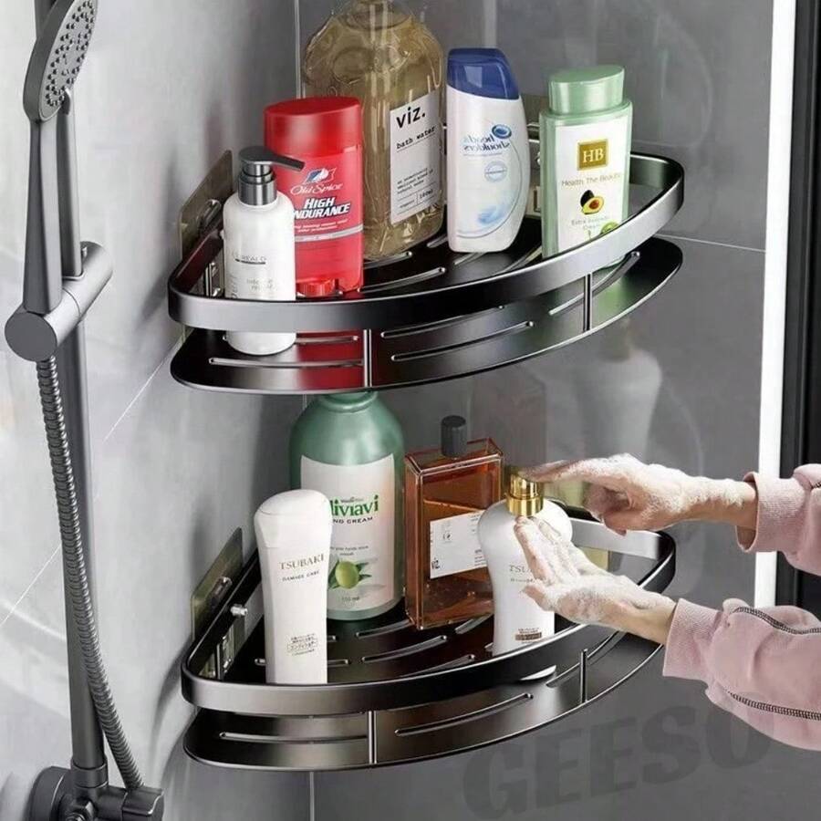 Kit2 Shampoo Holder - Bathroom Organizer - Shampoo And Soap Holder - Bathroom Shelves - Preto Triangular - View 1