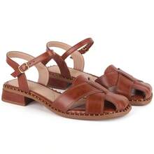 Vitrine shoes Flat Sandals Low Heel Closed Casual Showcase Shoes Baroque Vintage Elegant PU Leather Buckle - 駝色 - 查看 3