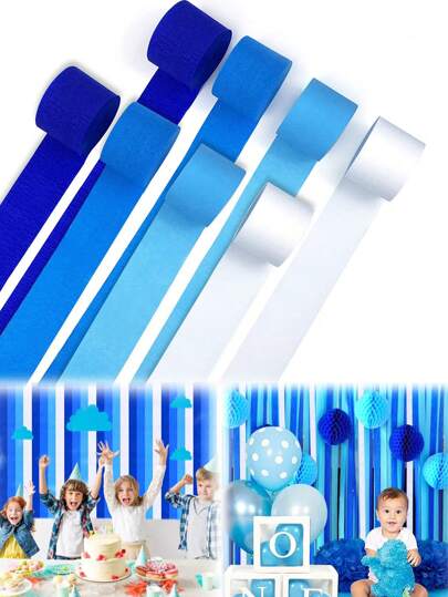 1 Roll Crinkle Paper Fringe Crinkle Paper Blue Decorations Crinkle Paper For Birthday Party, Baby Shower Or Reunion - Baby Shower