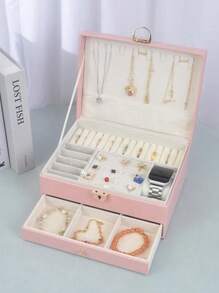 1 pieza Caja de almacenamiento de joyería de gran capacidad, caja de joyería, caja de joyería con cerradura y cajón, accesorios de almacenamiento de joyería, variedad de estilos para elegir, adecuada para collares, aretes, pulseras, anillos, pulseras, relojes y otros accesorios de joyería. Regalo para vacaciones. Para organizador de almacenamiento de mujeres, esenciales de viaje, vuelta al colegio, almacenamiento para dormitorio