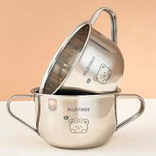 WORTHBUY 1 件 400 毫升可爱 304 不锈钢儿童碗带手柄，耐热面条牛奶零食容器，适合儿童和成人在家庭学校旅行、野餐、露营时使用