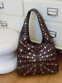 1 Pc Personalized Fashionable Retro Y2K Style Solid Color PU Leather Strap With Full Body Rivet Inlay Design Women's Shoulder Bag For Concerts&Travel&Vacation&Shopping&Gift Giving
