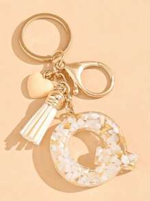 树脂字母钥匙扣，配心形流苏吊坠和龙虾扣，情人节礼物，女士钥匙扣单品装饰，爱情主题 - 送给朋友的理想之选。汽车配饰，包袋，魅力学院风，可爱哥特风，Y2K风格