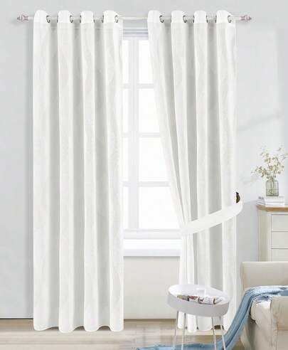 Cortina de voile jacquard semitransparente con estructura ondulada (1 pieza), tamaño 140*260 cm, ligera y elegante, translúcida, con un fino patrón tejido tridimensional, adecuada para salones, dormitorios, balcones y otros espacios habitables.