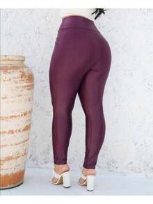 Women's Plain Riding Pants High Waist Shaping Leggings WITH POCKET Cirrê - 酒紅色 - 查看 2