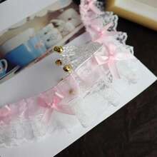 1yard Pink & White Double Layer Lace Ruffle Bowknot Trim, DIY Hairpiece Headwear Craft Accessory - Multicolor - View 8