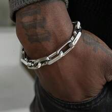 Titanium Steel Men's Cuban Bracelet, Thick Chain, Industrial Hip-Hop Fashion Brand, Jewelry, Trapezoidal Stainless Steel Cross Chain - 19厘米/7.5英寸 - 查看 1