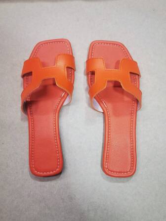 2025 Sommar Nya H-formade Mode Platta Sandaler, Enkla Utomhusstrand Avslappnade Tofflor För Damer, Enfärgad Avslappnad Elegant PU-läder Strandsemester Kontor Hem Inomhus Utomhus Festkläder