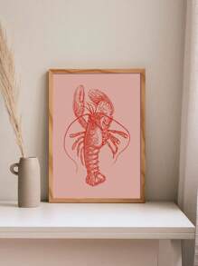 1 件鲜艳的红色龙虾帆布艺术印刷品 - 海洋生物插图，无框海洋海鲜墙饰，适用于厨房、客厅、卧室、室内/室外使用，龙虾装饰