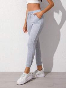 1PC Elastic Waist Drawstring Pocket Casual Breathable Sweatpants 1pc Spring And Autumn Pocket Women Jogging Pants, Outdoor Casual Sports Women Trousers, Workout Gym Street Women Casual Pants - Xám - Xem 1