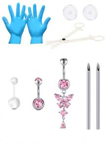 肚脐穿孔套件 - 不锈钢肚脐穿孔 14G 肚脐环、穿孔针和夹子套装 肚脐环 肚脐环 - 銀色 - 查看 14